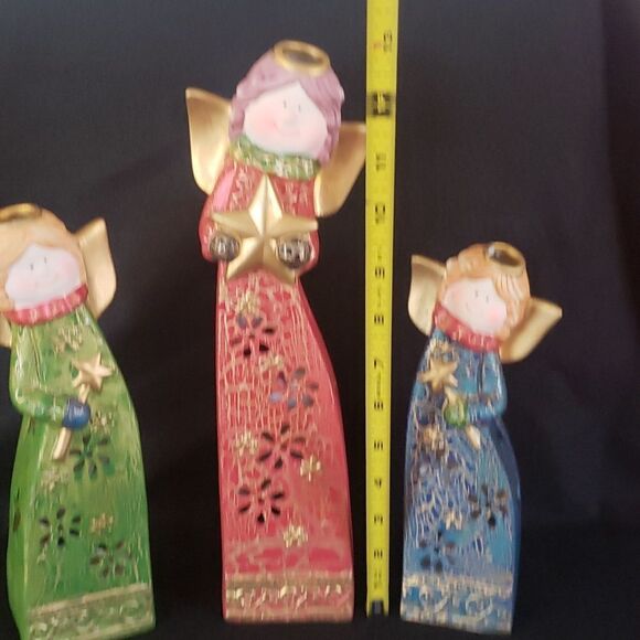 💐Vintage Set of 3 Lovely Ceramic Angel Votive Tealight Candle Holder Luminaries - Picture 2 of 10